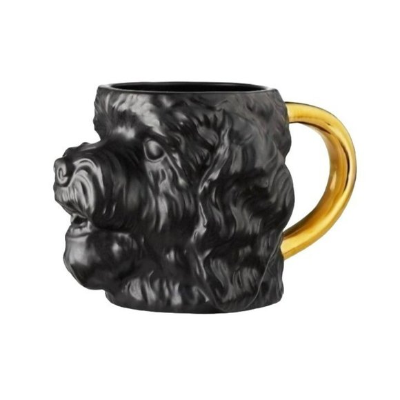 Black and Gold 3D Dog Face Shaped Stoneware‎ Coffee Mug 14 oz - Picture 2 of 14
